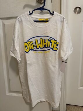 Off-White Kids T-Shirt White Yellow Blue Arrows Logo Size M 10-12 NWT